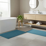 Knightsbridge Stylish And Comfortable Traditional Linear Design 2 PC Cotton Bath Rug Set 20"x30" & 24"x40" Aqua