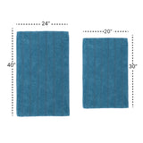 Knightsbridge Stylish And Comfortable Traditional Linear Design 2 PC Cotton Bath Rug Set 20"x30" & 24"x40" Aqua
