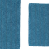 Knightsbridge Stylish And Comfortable Traditional Linear Design 2 PC Cotton Bath Rug Set 20"x30" & 24"x40" Aqua