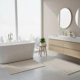 Knightsbridge Stylish And Comfortable Traditional Linear Design 2 PC Cotton Bath Rug Set 20"x30" & 24"x40" Ivory
