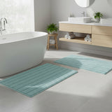 Knightsbridge Stylish And Comfortable Traditional Linear Design 2 PC Cotton Bath Rug Set 20"x30" & 24"x40" Light Blue