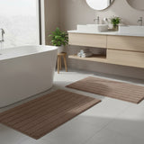 Knightsbridge Stylish And Comfortable Traditional Linear Design 2 PC Cotton Bath Rug Set 20"x30" & 24"x40" Natural