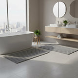Knightsbridge Stylish And Comfortable Traditional Linear Design 2 PC Cotton Bath Rug Set 20"x30" & 24"x40" Silver