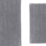 Knightsbridge Stylish And Comfortable Traditional Linear Design 2 PC Cotton Bath Rug Set 20"x30" & 24"x40" Silver