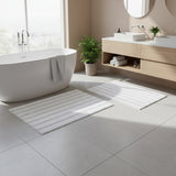 Knightsbridge Stylish And Comfortable Traditional Linear Design 2 PC Cotton Bath Rug Set 20"x30" & 24"x40" White