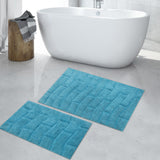 Knightsbridge Stylish Comfortable Traditional New Tile Design 2 PC Cotton Bath Rug Set 20" X 30" & 24" X 40" Aqua