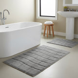 Knightsbridge Stylish Comfortable Traditional New Tile Design 2 PC Cotton Bath Rug Set 20" X 30" & 24" X 40" Silver