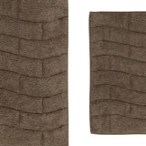 Knightsbridge 2PC Cotton Bath Rug Set Non-Slip Tile Design 20"x30" & 24"x40" Stone
