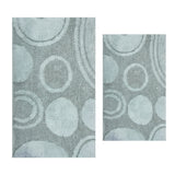 Knightsbridge Stylish And Comfortable Traditional Orbit Design 2 PC Cotton Bath Rug Set 20"x30" & 24"x40" Light Blue