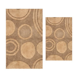 Knightsbridge Stylish And Comfortable Traditional Orbit Design 2 PC Cotton Bath Rug Set 20"x30" & 24"x40" Natural