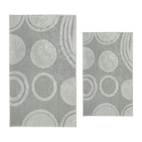 Knightsbridge Stylish And Comfortable Traditional Orbit Design 2 PC Cotton Bath Rug Set 20"x30" & 24"x40" Silver