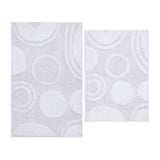 Knightsbridge Stylish And Comfortable Traditional Orbit Design 2 PC Cotton Bath Rug Set 20"x30" & 24"x40" White