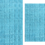 Knightsbridge Stylish And Comfortable Traditional Summer Tile Design 2 PC Cotton Bath Rug Set 20"x30" & 24"x40" Aqua