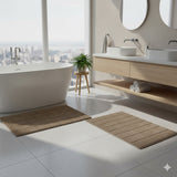 Knightsbridge Stylish And Comfortable Traditional Summer Tile Design 2 PC Cotton Bath Rug Set 20"x30" & 24"x40" Natural
