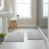 Knightsbridge Stylish And Comfortable Traditional Summer Tile Design 2 PC Cotton Bath Rug Set 20"x30" & 24"x40" Silver