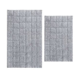 Knightsbridge Stylish And Comfortable Traditional Summer Tile Design 2 PC Cotton Bath Rug Set 20"x30" & 24"x40" Silver