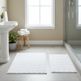 Knightsbridge Stylish And Comfortable Traditional Summer Tile Design 2 PC Cotton Bath Rug Set 20"x30" & 24"x40" White