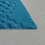 Knightsbridge Luxurious Block Pattern High Quality Year Round Cotton With Non-Skid Back Bath Rug Aqua