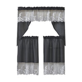 RT Designers Collection Polyester Bethany Embroidered 3 Piece Kitchen Curtains Tier & Swag Set 60" x 36" Black