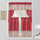 RT Designers Collection Polyester Bethany Embroidered 3 Piece Kitchen Curtains Tier & Swag Set 60" x 36" Red