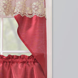 RT Designers Collection Polyester Bethany Embroidered 3 Piece Kitchen Curtains Tier & Swag Set 60" x 36" Red