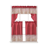 RT Designers Collection Polyester Bethany Embroidered 3 Piece Kitchen Curtains Tier & Swag Set 60" x 36" Red