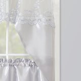 RT Designers Collection Polyester Bethany Embroidered 3 Piece Kitchen Curtains Tier & Swag Set 60" x 36" Silver