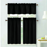RT Designers Collection 100% Polyester Gibson Solid 3 Piece Kitchen Curtains Valance & Tiers Set 54" x 18" Black