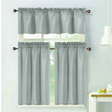 RT Designers Collection 100% Polyester Gibson Solid 3 Piece Kitchen Curtains Valance & Tiers Set 54" x 18" Silver