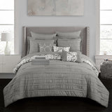 Chic Home Elegant Reversible Adler Motif 10 Pieces Comforter Bed In A Bag Sheets Decorative Pillows & Shams Grey