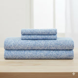 Shavel 100% Polyester Luxury Micro Flannel Printed Deep-Pocket Traditionsbell Sheet With Pillowcase Set Blue