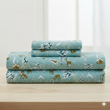 Shavel 100% Polyester Luxury Micro Flannel Printed Deep-Pocket Winter Wonderland Sheet With Pillowcase Set Green