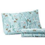 Shavel 100% Polyester Luxury Micro Flannel Printed Deep-Pocket Winter Wonderland Sheet With Pillowcase Set Green