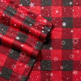 Shavel 100% Polyester Luxury Micro Flannel Printed Deep-Pocket Buffalo Check Snowflakes Sheet With Pillowcase Set Red