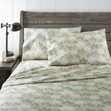 Shavel 100% Polyester Luxury Micro Flannel Printed Deep-Pocket Maple Leaves Sheet With Pillowcase Set Tan