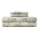 Shavel 100% Polyester Luxury Micro Flannel Printed Deep-Pocket Maple Leaves Sheet With Pillowcase Set Tan