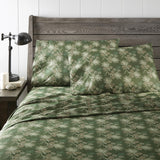 Shavel 100% Polyester Luxury Micro Flannel Printed Deep-Pocket Pines Sheet With Pillowcase Set Green