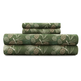Shavel 100% Polyester Luxury Micro Flannel Printed Deep-Pocket Pines Sheet With Pillowcase Set Green