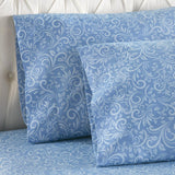 Shavel 100% Polyester Luxury Micro Flannel Printed Deep-Pocket Traditionsbell Sheet With Pillowcase Set Blue