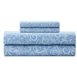 Shavel 100% Polyester Luxury Micro Flannel Printed Deep-Pocket Traditionsbell Sheet With Pillowcase Set Blue