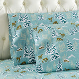 Shavel 100% Polyester Luxury Micro Flannel Printed Deep-Pocket Winter Wonderland Sheet With Pillowcase Set Green