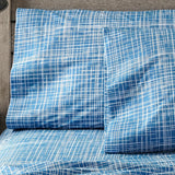 Shavel 100% Polyester Luxury Micro Flannel Printed Deep-Pocket Crosshatch Sheet With Pillowcase Set Blue