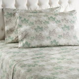 Shavel 100% Polyester Luxury Micro Flannel Printed Deep-Pocket Maple Leaves Sheet With Pillowcase Set Tan
