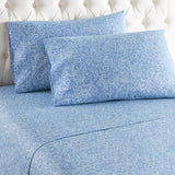 Shavel 100% Polyester Luxury Micro Flannel Printed Deep-Pocket Traditionsbell Sheet With Pillowcase Set Blue