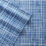Shavel 100% Polyester Luxury Micro Flannel Printed Deep-Pocket Crosshatch Sheet With Pillowcase Set Blue