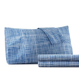Shavel 100% Polyester Luxury Micro Flannel Printed Deep-Pocket Crosshatch Sheet With Pillowcase Set Blue