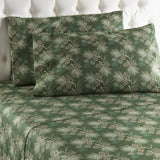 Shavel 100% Polyester Luxury Micro Flannel Printed Deep-Pocket Pines Sheet With Pillowcase Set Green