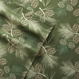 Shavel 100% Polyester Luxury Micro Flannel Printed Deep-Pocket Pines Sheet With Pillowcase Set Green