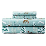 Shavel 100% Polyester Luxury Micro Flannel Printed Deep-Pocket Winter Wonderland Sheet With Pillowcase Set Green