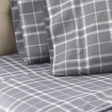 Shavel Micro Flannel Quality Printed Sheet Set - Twin Flat/Fitted Sheet 66x96/75x39x14" Pillowcase 21x32" - Carlton Plaid Gray